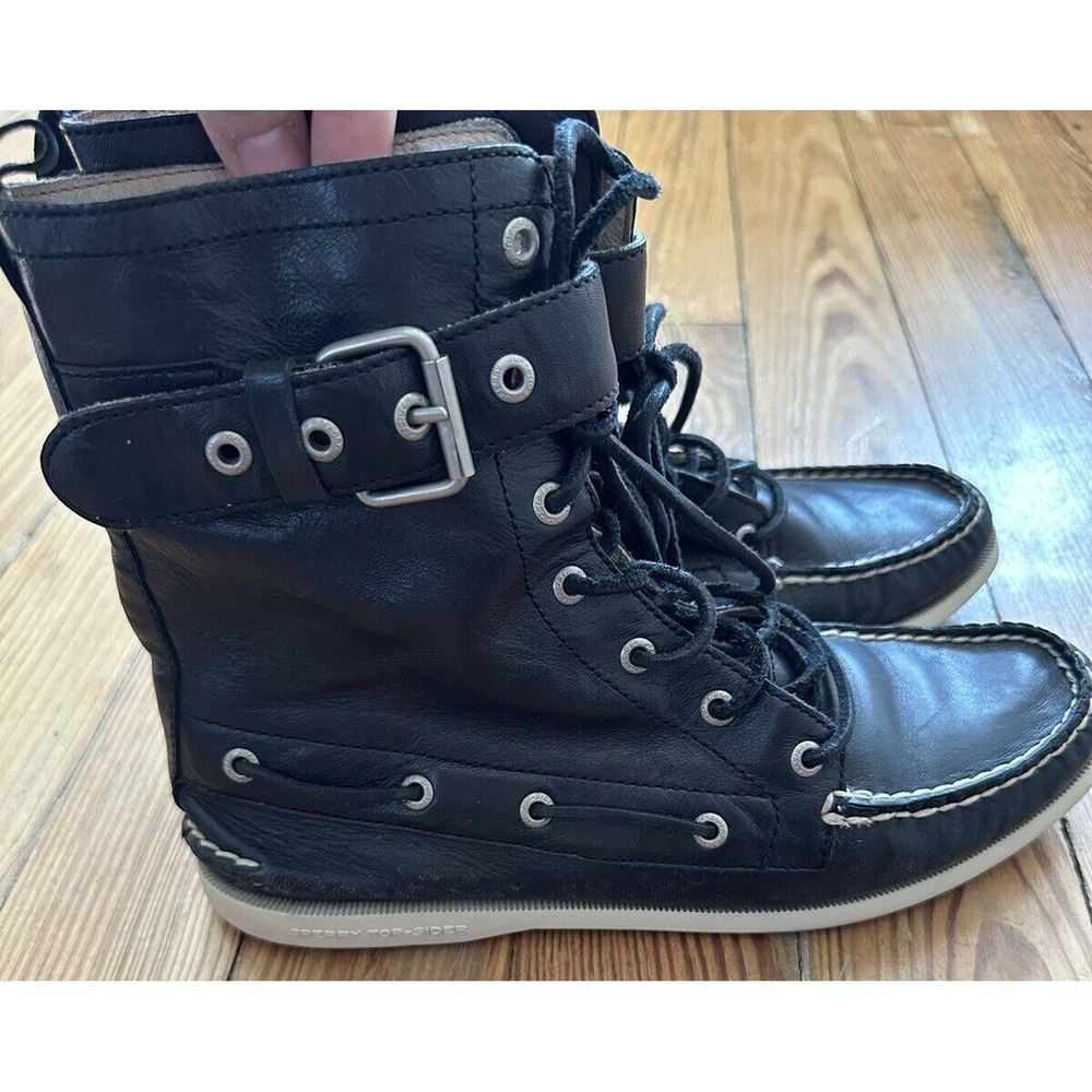 Sperry Top-Sider Huntley Lac Buckle Black‎  Boat Deck Shoe Boots Men's 8.5 M - Picture 3 of 7